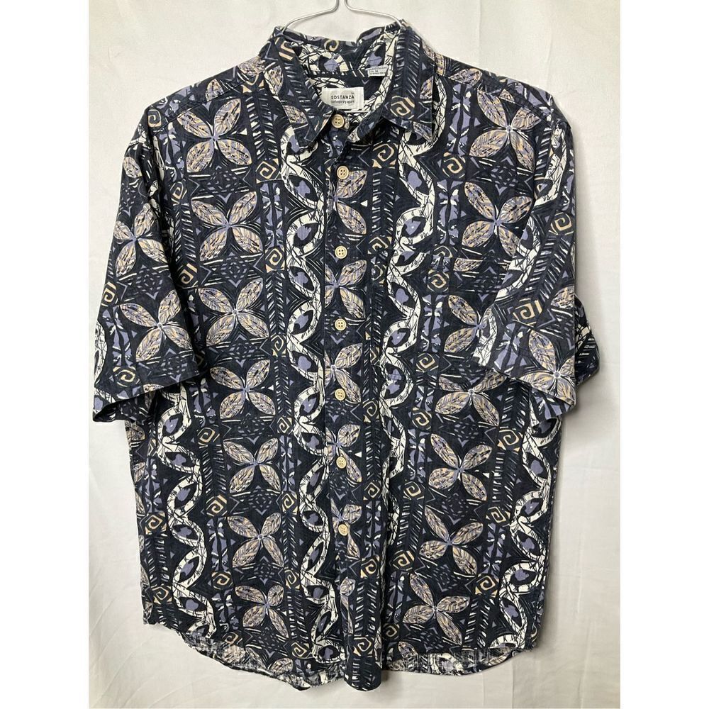 Sostanza men's medium button Hawaiin shirt blue